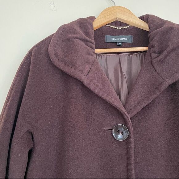 Ellen Tracy Mid Length Bordeaux Burgundy Wool Blend Pea Coat Women Jacket (Sz10) - Picture 5 of 12